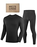YESWEL 100% Merino Unterwäsche Herren Set, Weich Winter Thermounterwäsche, Warme Merinowolle Skiunterwäsche, Langarm Shirt und...