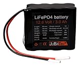 JuBaTec LiFePO4 Akku 12V 3Ah mit Batterie Management System (BMS) - leistungsstarker Akku-Pack - Lithium Eisenphosphat - Fast Charge