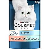 PURINA GOURMET Perle Duetto Katzenfutter nass, mit Lachs und Seelachs, 26er Pack (26 x 85g)