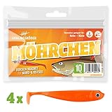 4 Lieblingsk▒der Gummifische zum Zanderangeln mit Gummifisch 10 cm, Farbe Lieblingskoeder:Moehrchen